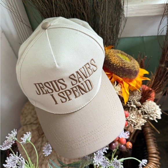 Beige Cap with Embroidered Text - Picture 1 of 3
